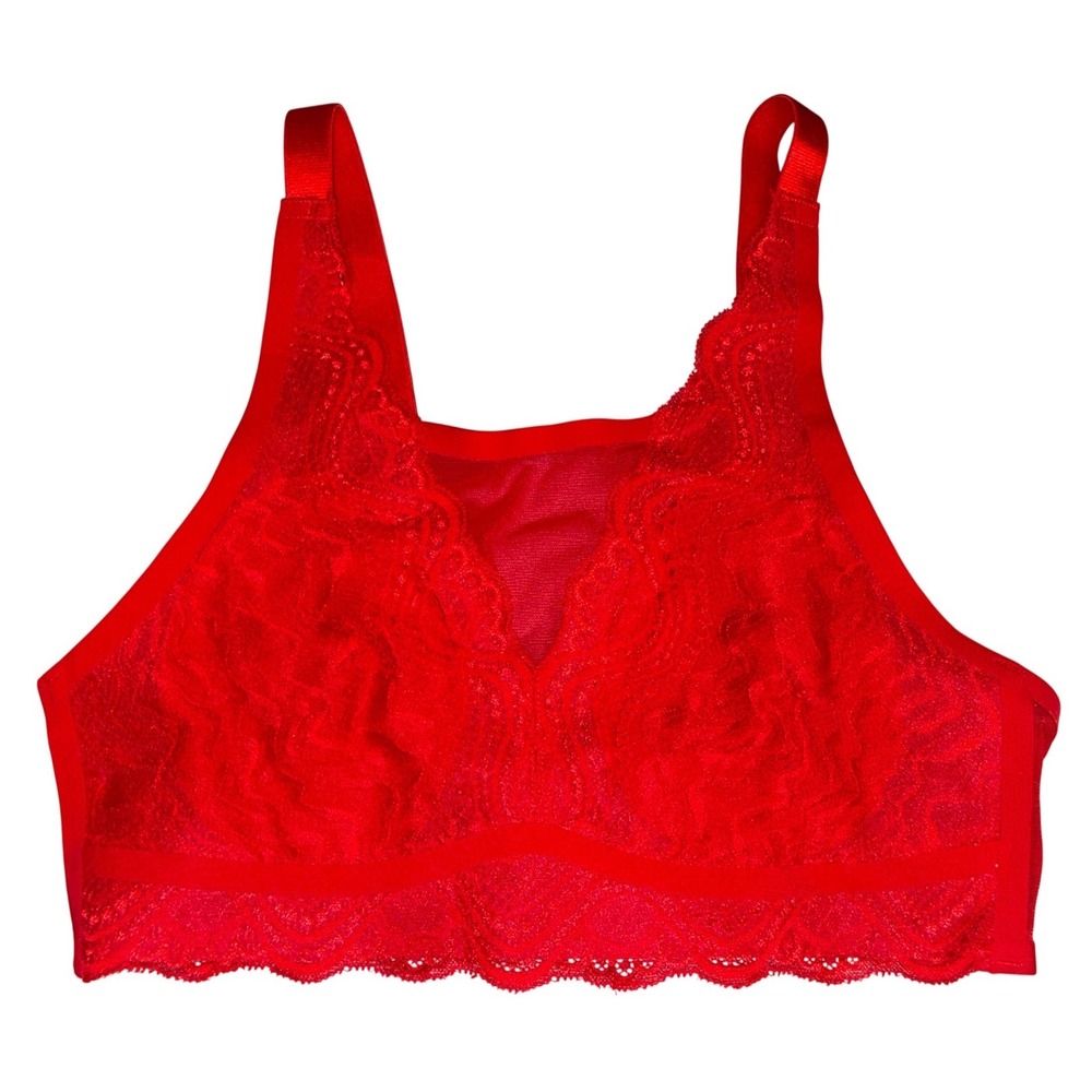 NEW Red Lace Bralette Lined Seamless Base Back Closure Adjustable Straps, M